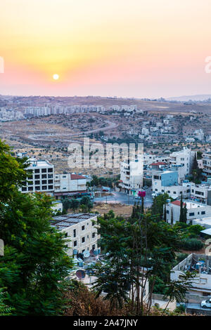 Vista di Betlemme. Al tramonto dalla cima, Palestina Foto Stock