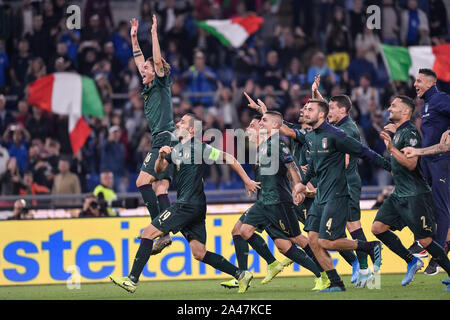 Roma, Italia. Xii oct, 2019. I giocatori di Italia celebrare la qualificazione a EURO 2020 durante il qualificatore europeo il gruppo J match tra Italia e Grecia presso lo Stadio Olimpico di Roma, Italia il 12 ottobre 2019. Credito: Giuseppe Maffia/Alamy Live News Foto Stock