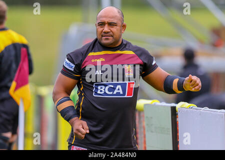 Ampthill, UK. 05 ott 2019. Aleki Lutui di Ampthill Rugby durante la Greene King IPA partita in campionato tra Ampthill RUFC e Nottingham Rugby sul Ampthill RugbyÕs Debutto del Campionato a Dillingham Park, Woburn St, Ampthill, Bedford MK45 2HX, Regno Unito il 12 ottobre 2019. Foto di David avvisatore acustico. Credito: prime immagini multimediali/Alamy Live News Foto Stock