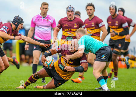 Ampthill, UK. 05 ott 2019. Aleki Lutui di Ampthill Rugby durante la Greene King IPA partita in campionato tra Ampthill RUFC e Nottingham Rugby sul Ampthill RugbyÕs Debutto del Campionato a Dillingham Park, Woburn St, Ampthill, Bedford MK45 2HX, Regno Unito il 12 ottobre 2019. Foto di David avvisatore acustico. Credito: prime immagini multimediali/Alamy Live News Foto Stock