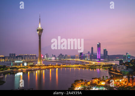 Scena notturna di Macao a West Bay Lake in Cina Foto Stock