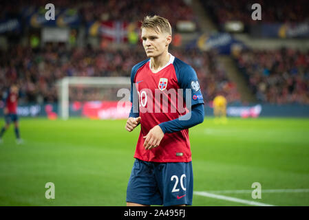 Oslo, Norvegia. Xii oct, 2019. Martin Ødegaard (20) di Norvegia visto durante l'EURO 2020 qualifier match tra la Norvegia e la Spagna a Ullevaal Stadion di Oslo. (Photo credit: Gonzales foto/Alamy Live News Foto Stock