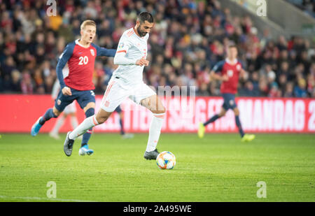 Oslo, Norvegia. Xii oct, 2019. Raul Albiol (3) della Spagna visto durante l'EURO 2020 qualifier match tra la Norvegia e la Spagna a Ullevaal Stadion di Oslo. (Photo credit: Gonzales foto/Alamy Live News Foto Stock