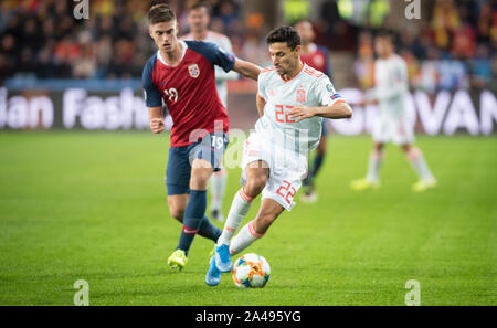 Oslo, Norvegia. Xii oct, 2019. Gesù Navas (22) della Spagna visto durante l'EURO 2020 qualifier match tra la Norvegia e la Spagna a Ullevaal Stadion di Oslo. (Photo credit: Gonzales foto/Alamy Live News Foto Stock