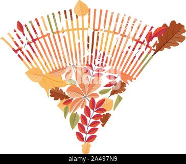 Autunno caduta foglie con rastrello design illustrazione. Illustrazione Vettoriale