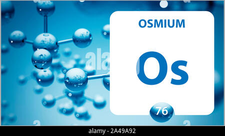 Osmio Os, elemento chimico segno. 3D rendering isolati su sfondo bianco. Osmio chemical 76 elemento per esperimenti scientifici in scienza di classe c Foto Stock