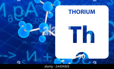 Il torio Th, elemento chimico segno. 3D rendering isolati su sfondo bianco. Il torio chimica elemento 90 per esperimenti scientifici in aula la scienza Foto Stock