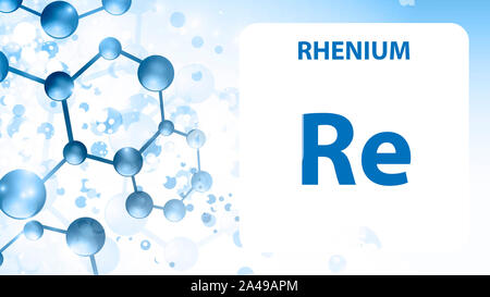 Renio elemento 75. Metalli alcalino terrosi. Elemento chimico di Mendeleev Tavola Periodica. Il renio in piazza cube concetto creativo. Prodotti chimici di laboratorio, Foto Stock