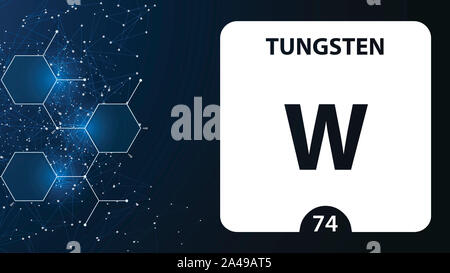 Tungsten 74 l'elemento. Metalli alcalino terrosi. Elemento chimico di Mendeleev Tavola Periodica. Il tungsteno in piazza cube concetto creativo. Chimica, laborato Foto Stock