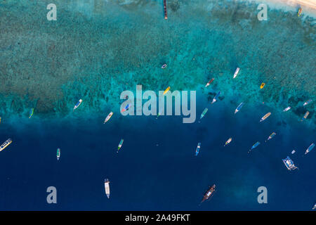 Gili Trawangan Island in Indonesia fotografato dall'aria con un drone Foto Stock