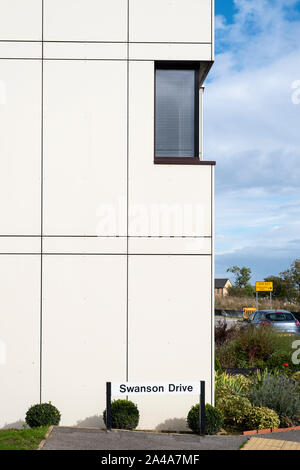 Moderno Oxley boschi case in Milton Keynes. Il premiato lo sviluppo costruito nel 2008 ha affrontato polemiche e i necessari lavori di bonifica. Foto Stock