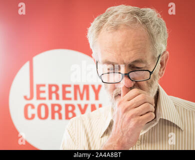 Camley Street parco naturale, Londra, Regno Unito. Il 7 agosto, 2015. Leadership laburista contender Jeremy Corbyn MP lancia la sua politica per l'ambiente. Foto Stock