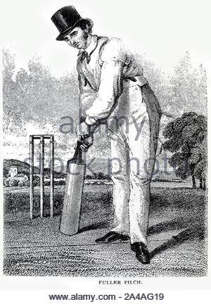 Fuller Pilch ritratto, 1803 – 1870, fu un cricket inglese di prima classe, considerato il più grande battesino della sua epoca, illustrazione del 1800 Foto Stock