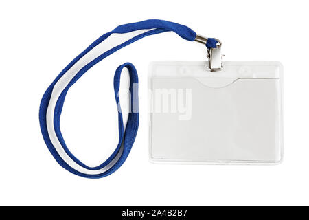 Identificazione distintivo bianco in plastica vuota id card isolato con tracciato di ritaglio Foto Stock