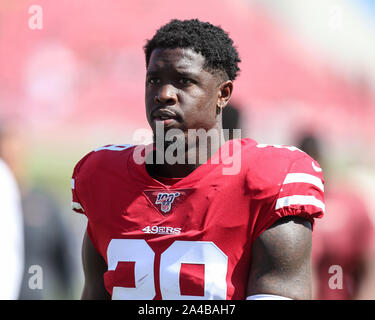 Los Angeles, CA. Xiii oct, 2019. San Francisco 49ers running back Jerick McKinnon #28 durante il gioco di NFL tra San Francisco 49ers vs Los Angeles Rams presso il Los Angeles Memorial Coliseum di Los Angeles, Ca il 13 ottobre 2019. Foto di Jevone Moore. Credito: csm/Alamy Live News Foto Stock