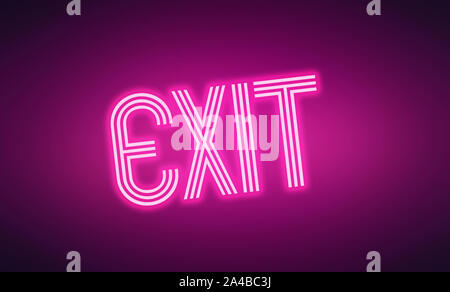 Incandescente neon pink lettere uscire sign on dark sfondo viola Foto Stock