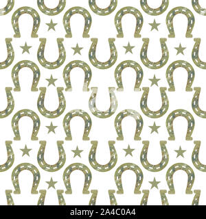 In bianco e nero senza giunture ripetere la configurazione di sfondo di lucky cavallo e stelle per la stampa, carta da parati e di materie tessili Foto Stock