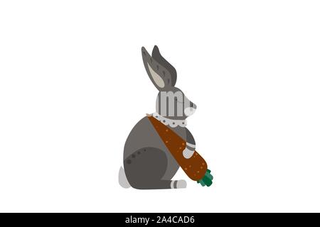 Coniglietto grigio con la carota. Sweet Dreams. Illustrazione Vettoriale. Illustrazione Vettoriale