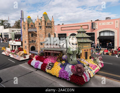 La Western asset della società un Mondo Unito galleggiante in 124Rose Parade di Pasadena, California Foto Stock