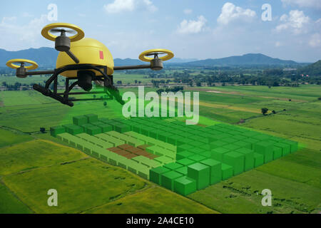 Drone per agricoltura, drone utilizzare per vari campi come analisi di ricerca, sicurezza,salvataggio, terreno la tecnologia di scansione, monitoraggio di idratazione del suolo ,yie Foto Stock