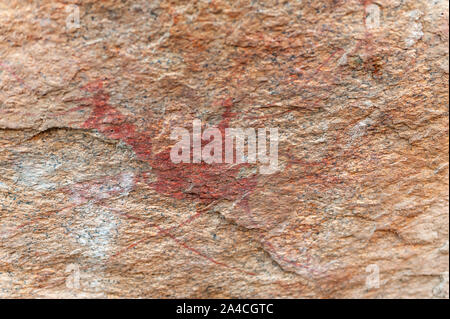 Dettaglio della preistoria pitture rupestri del San persone in Western Namibia, vicino Spitzkoppe. Foto Stock