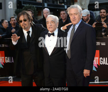 Foto deve essere accreditato ©Alpha premere 078237 13/10/2019 Al Pacino, Martin Scorsese e Robert De Niro la Premiere irlandese di chiusura di Gala di notte durante la 63LFF BFI London Film Festival 2019 a Londra Foto Stock