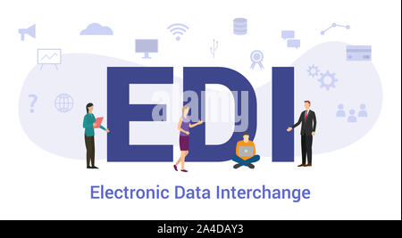 Edi electronic data interchange concetto con grande parola o il testo e il team di persone con un moderno stile piatto - illustrazione vettoriale Foto Stock