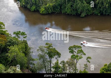 Salvataggio acquatico con il team specializzato DAI SERVIZI DI EMERGENZA CENTRO DI REMIRE-MONTJOLY, LA COMTE fiume e nel bel mezzo della foresta amazzonica, Guiana francese, Dipartimento d'oltremare, SUD AMERICA, Francia Foto Stock