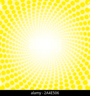 Freschezza giallo sole spirale pattern luminoso. Tunnel punteggiata con centro luminoso - torsione circolare illustrazione dello sfondo, ipnotico e psichedelico. Foto Stock