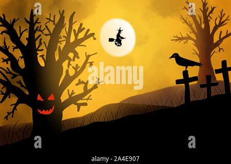 Spooky paesaggio nel cimitero di spaventoso per Halloween. Foto Stock