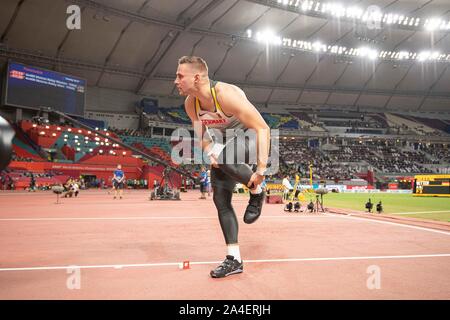 Doha, Katar. 07 ott 2019. Johannes VETTER (Germania/3° posto). Giavellotto finale degli uomini, su 06.10.2019 Campionati del Mondo 2019 a Doha/Qatar, dal 27.09. - 10.10.2019. | Utilizzo di credito in tutto il mondo: dpa/Alamy Live News Foto Stock