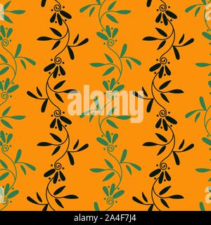 Vibrante vettore seamless pattern con strisce di botanica su un luminoso giallo senape sfondo Illustrazione Vettoriale