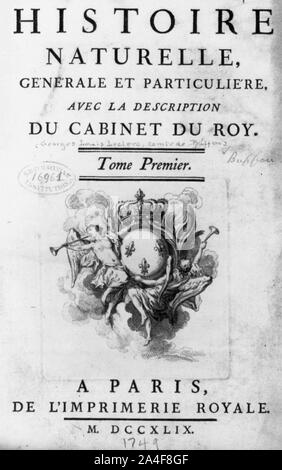 Titolo pagina di Buffon, Histoire Naturelle, generale et particuliere, vol. 1, (Parigi, 1749) Foto Stock