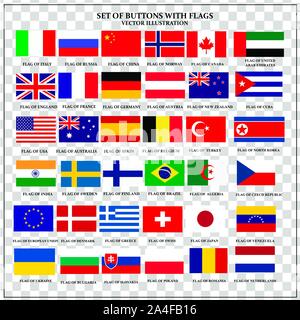 Set di banner con bandiere. Illustrazione colorata con le bandiere del mondo per il web design. Illustrazione Vettoriale con sfondo trasparente. Illustrazione Vettoriale