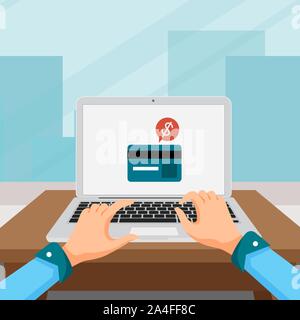 Persona che paga online per un prodotto che è stato acquistato in negozio e Illustrazione Vettoriale