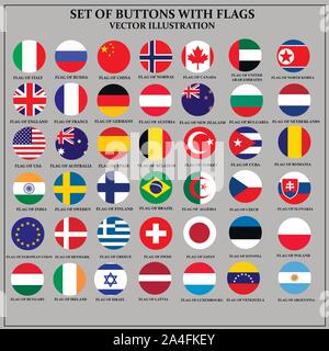 Set brillante di banner con bandiere. Illustrazione colorata con le bandiere del mondo per il web design. Illustrazione Vettoriale con uno sfondo grigio. Illustrazione Vettoriale