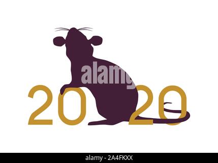 Felice Anno Nuovo Cinese 2020 anno del ratto illustrazione vettoriale silhouette viola Illustrazione Vettoriale