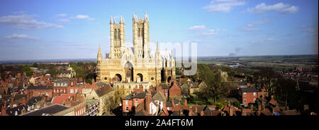 Vista panoramica di tutta la città di Lincoln compresa la famosa cattedrale, Lincoln, Lincolnshire, Inghilterra, Regno Unito. Foto Stock