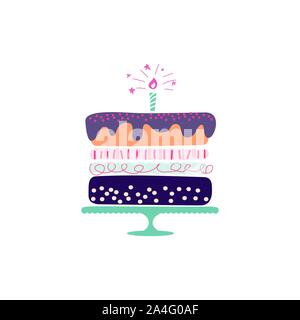 Torta di vacanze illustrazione vettoriale. Disegnato a mano colorato stile torta di anniversario clipart. Illustrazione Vettoriale