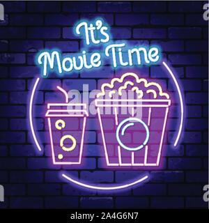 Cinema e film ora insegna al neon Illustrazione Vettoriale