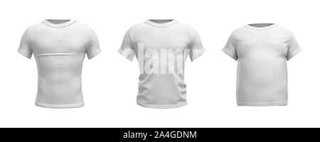 3D rendering di una T-shirt bianco in slim realistico, muscolare e grasso forma in vista frontale su sfondo bianco. Foto Stock