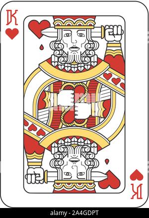 Carta da gioco Re di Cuori rosso giallo e nero Illustrazione Vettoriale