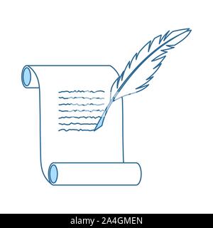 La piuma e la icona di scorrimento. Linea sottile con riempimento blu Design. Illustrazione Vettoriale. Illustrazione Vettoriale