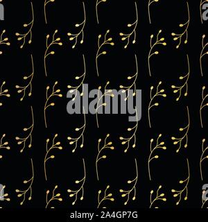 Di lamina di oro floreali seamless sfondo vettoriale. Golden astratto di erba di fiori selvaggi forme su sfondo nero. Elegante modello di vacanza per tessuto, digitale Illustrazione Vettoriale