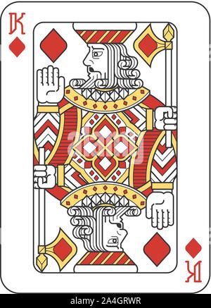 Carta da gioco re di diamanti rosso giallo e nero Illustrazione Vettoriale