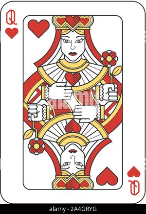 Scheda di Gioco della Regina di Cuori rosso giallo e nero Illustrazione Vettoriale