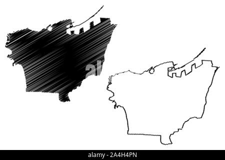 Governatorato di Beirut (Repubblica libanese, governorates del Libano) mappa illustrazione vettoriale, scribble sketch mappa di Beirut Illustrazione Vettoriale