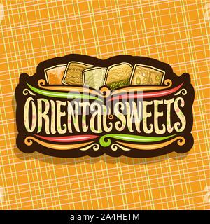 Il logo del vettore per i dolci orientali, design cartello per pasticceria Orientale con spazzola originale carattere tipografico per parole dolci orientali e delizie turche lo Illustrazione Vettoriale