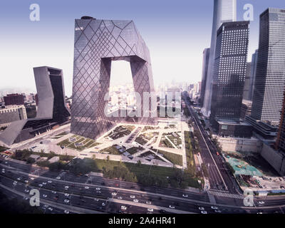 Vista della Televisione della Cina Centrale (CCTV) edificio nel CBD di Pechino Foto Stock