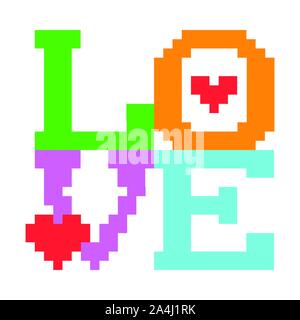 Amore screen saver. Vettore messaggio pixel TI AMO. pixel colorato lettere Illustrazione Vettoriale